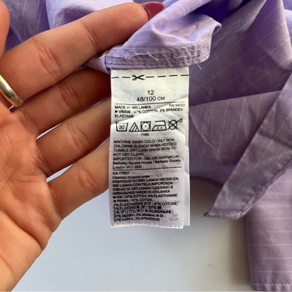 Banana Republic Womens Size 12 Riley Lilac Purple Striped Cotton Blend Button Up - Picture 5 of 12